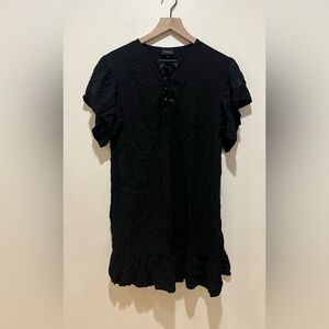Who What Wear Black Ruffle Sleeve Mini Dress w/ Tie Up Front- Women’s Size Small